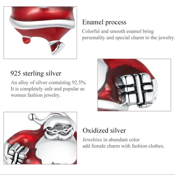 Santa Claus Father Christmas Enamel Sterling Silver Bead Charm Bracelet Necklace