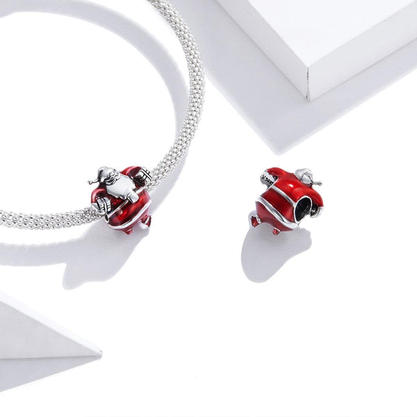 Santa Claus Father Christmas Enamel Sterling Silver Bead Charm Bracelet Necklace