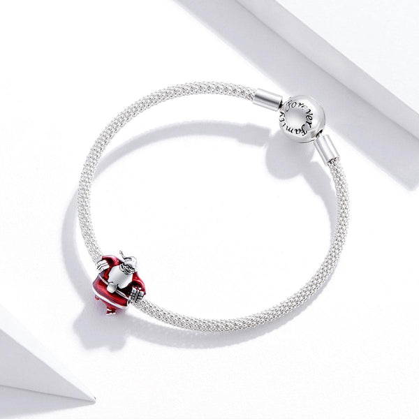 Santa Claus Father Christmas Enamel Sterling Silver Bead Charm Bracelet Necklace