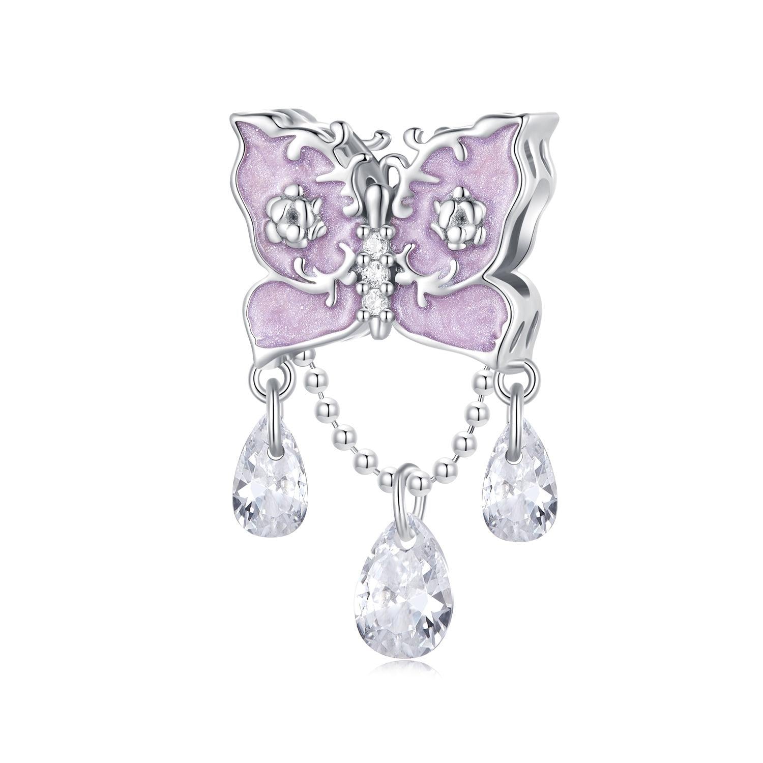 Butterfly Crystal Enamel Sterling Silver Bead Charm Bracelet Necklace Pendant
