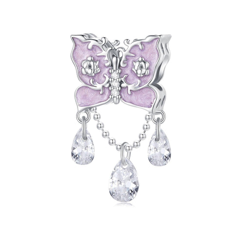 Butterfly Crystal Enamel Sterling Silver Bead Charm Bracelet Necklace Pendant