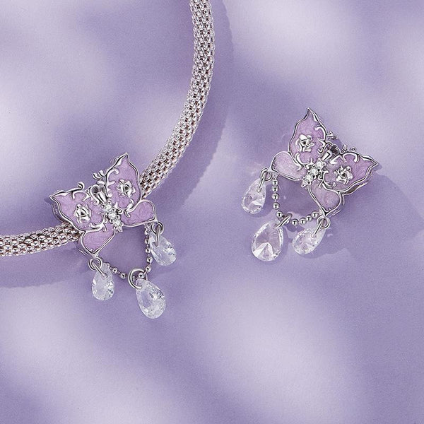 Butterfly Crystal Enamel Sterling Silver Bead Charm Bracelet Necklace Pendant