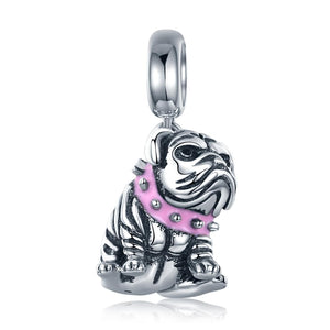 Bulldog Enamel Sterling Silver Bead Charm Bracelet Necklace Pendant