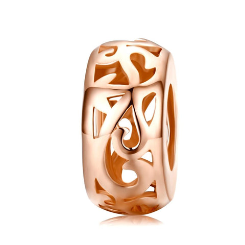 Floral Rose Gold Plated Sterling Silver Hollow Spacer Bead Charm Bracelet Necklace