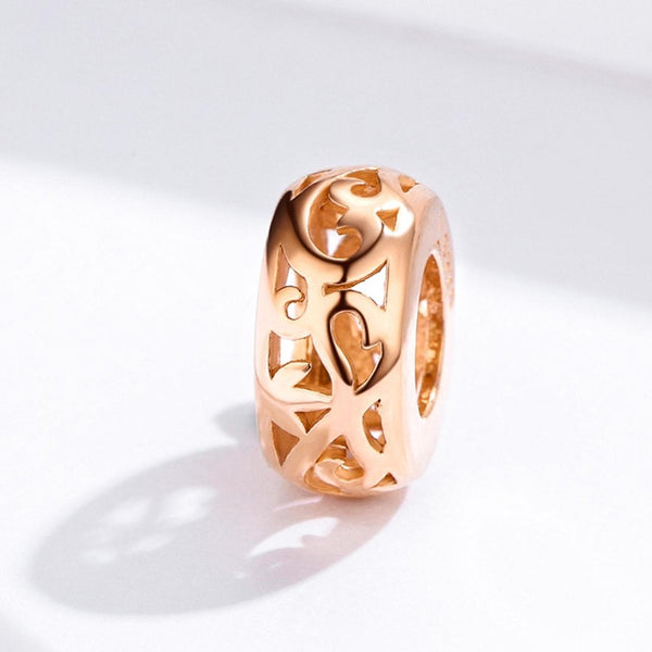 Floral Rose Gold Plated Sterling Silver Hollow Spacer Bead Charm Bracelet Necklace