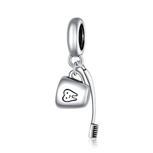 Toothbrush Cup Sterling Silver Bead Charm Bracelet Necklace Pendant