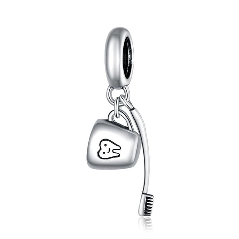 Toothbrush Cup Sterling Silver Bead Charm Bracelet Necklace Pendant