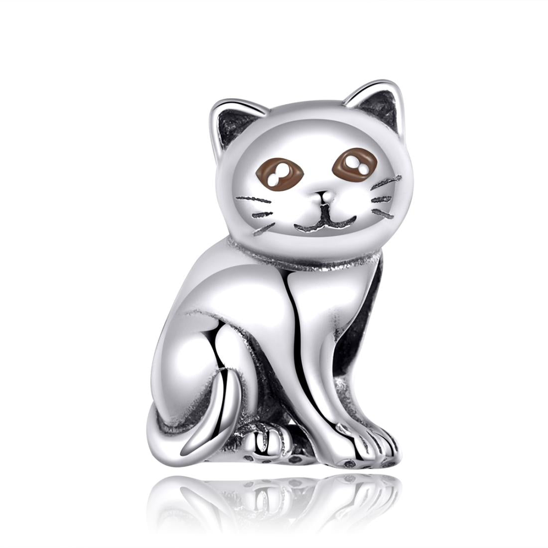 Cat Enamel Sterling Silver Bead Charm Bracelet Necklace