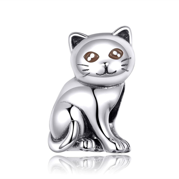 Cat Enamel Sterling Silver Bead Charm Bracelet Necklace