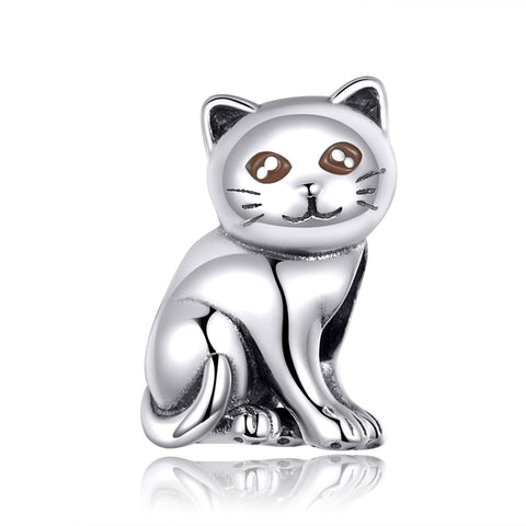 Cat Enamel Sterling Silver Bead Charm Bracelet Necklace