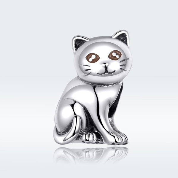 Cat Enamel Sterling Silver Bead Charm Bracelet Necklace