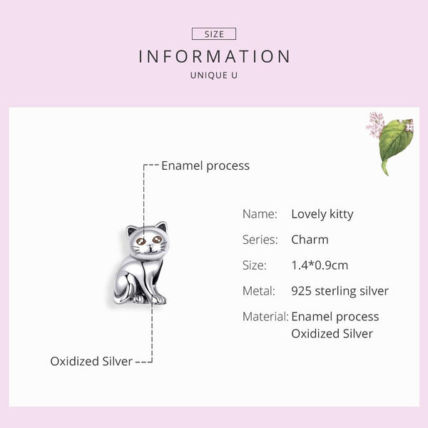 Cat Enamel Sterling Silver Bead Charm Bracelet Necklace