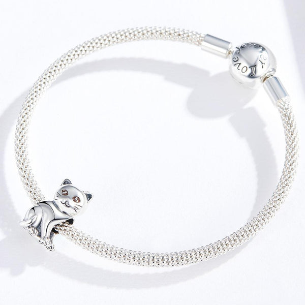 Cat Enamel Sterling Silver Bead Charm Bracelet Necklace