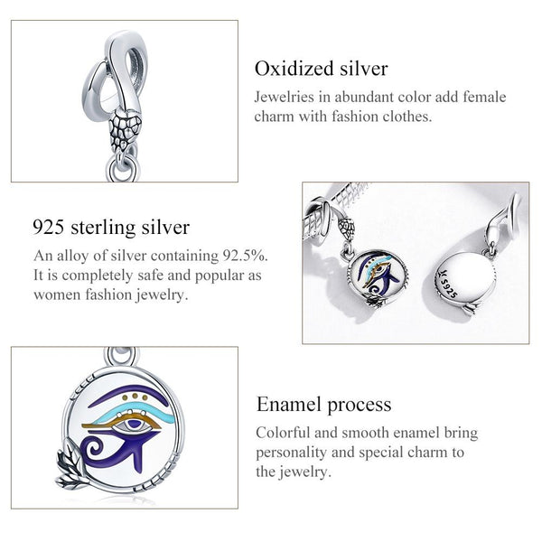 Eye Of Horus Snake Enamel Sterling Silver Bead Charm Bracelet Necklace Pendant