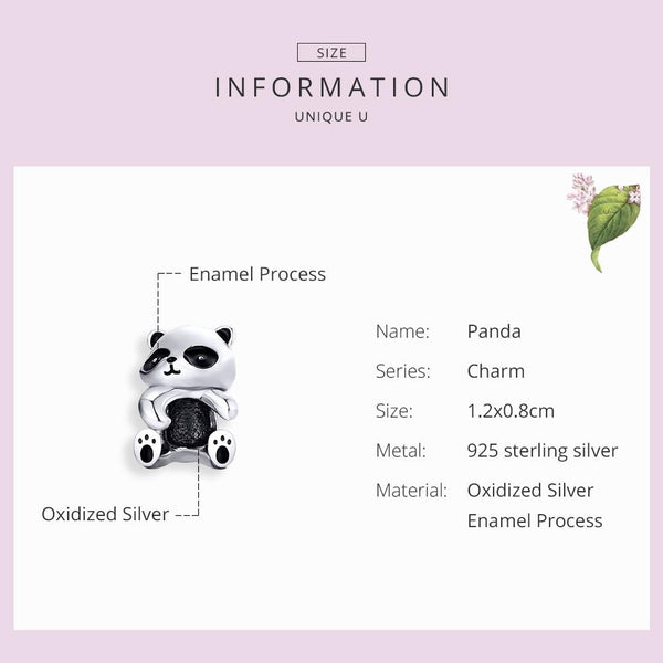Panda Bear Enamel Sterling Silver Bead Charm Bracelet Necklace Pendant