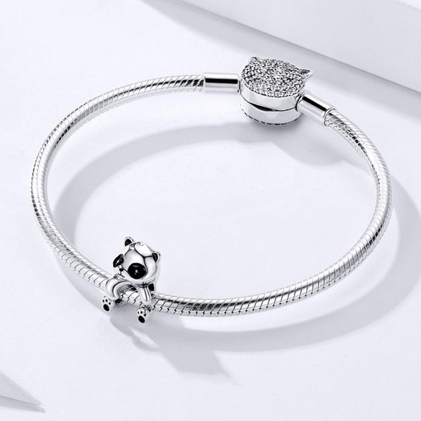 Panda Bear Enamel Sterling Silver Bead Charm Bracelet Necklace Pendant