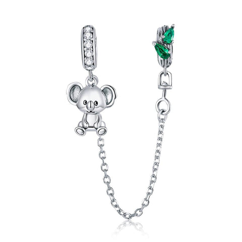 Koala Sterling Silver Zircon CZ Safety Chain For Bracelet