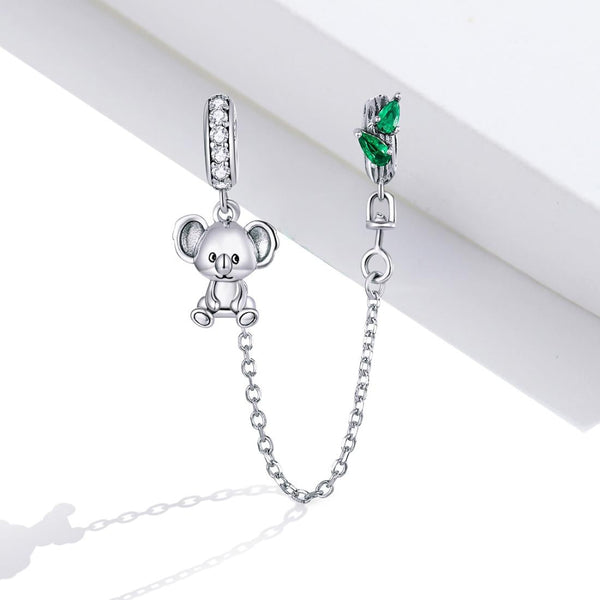 Koala Sterling Silver Zircon CZ Safety Chain For Bracelet