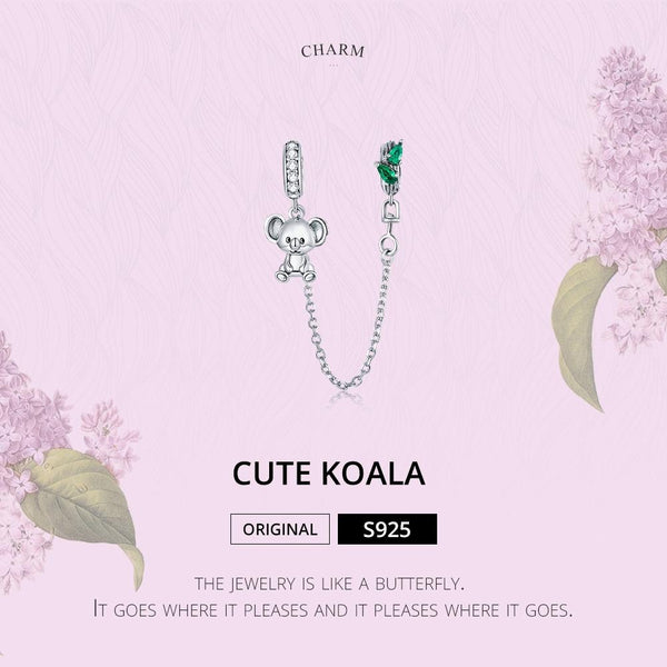 Koala Sterling Silver Zircon CZ Safety Chain For Bracelet