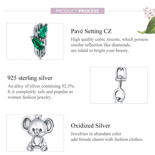 Koala Sterling Silver Zircon CZ Safety Chain For Bracelet