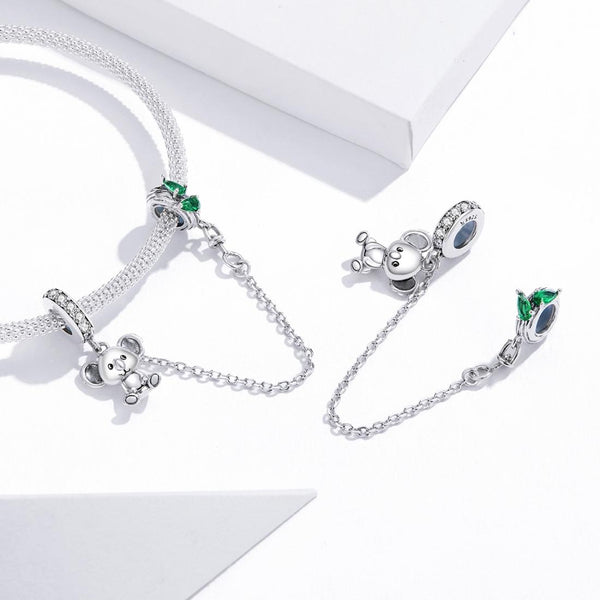 Koala Sterling Silver Zircon CZ Safety Chain For Bracelet