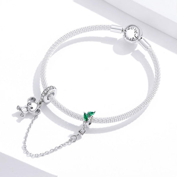 Koala Sterling Silver Zircon CZ Safety Chain For Bracelet