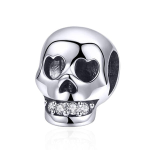 Skull Sterling Silver Zircon CZ Bead Charm Pendant Bracelet Necklace