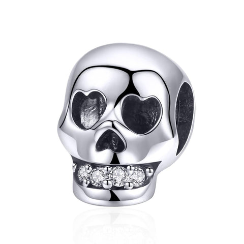 Skull Sterling Silver Zircon CZ Bead Charm Pendant Bracelet Necklace