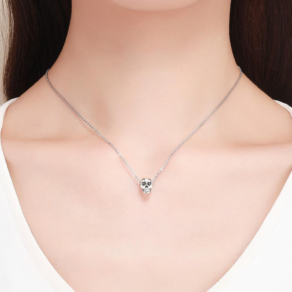 Skull Sterling Silver Zircon CZ Bead Charm Pendant Bracelet Necklace