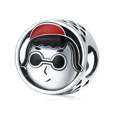 Cartoon Boy Avatar Enamel Sterling Silver Bead Charm Pendant Bracelet Necklace