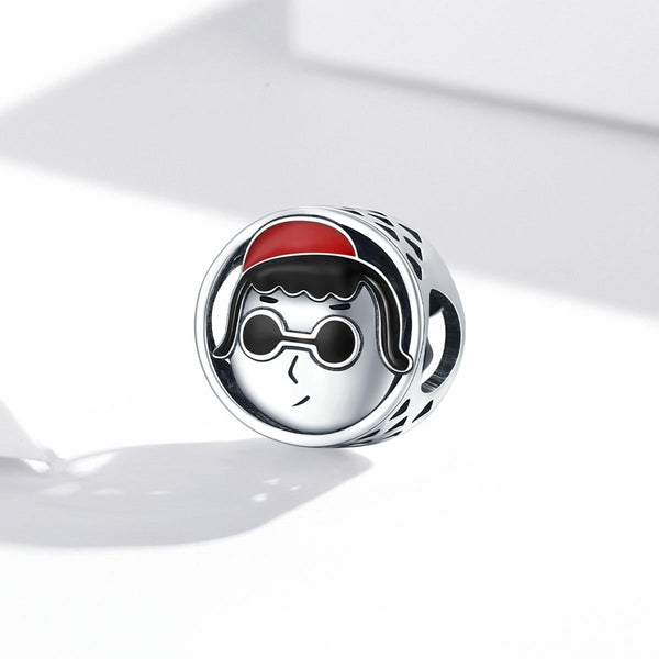 Cartoon Boy Avatar Enamel Sterling Silver Bead Charm Pendant Bracelet Necklace