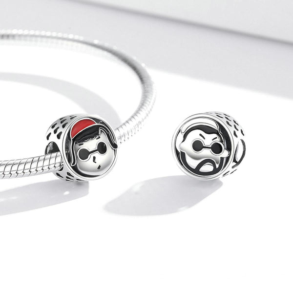 Cartoon Boy Avatar Enamel Sterling Silver Bead Charm Pendant Bracelet Necklace