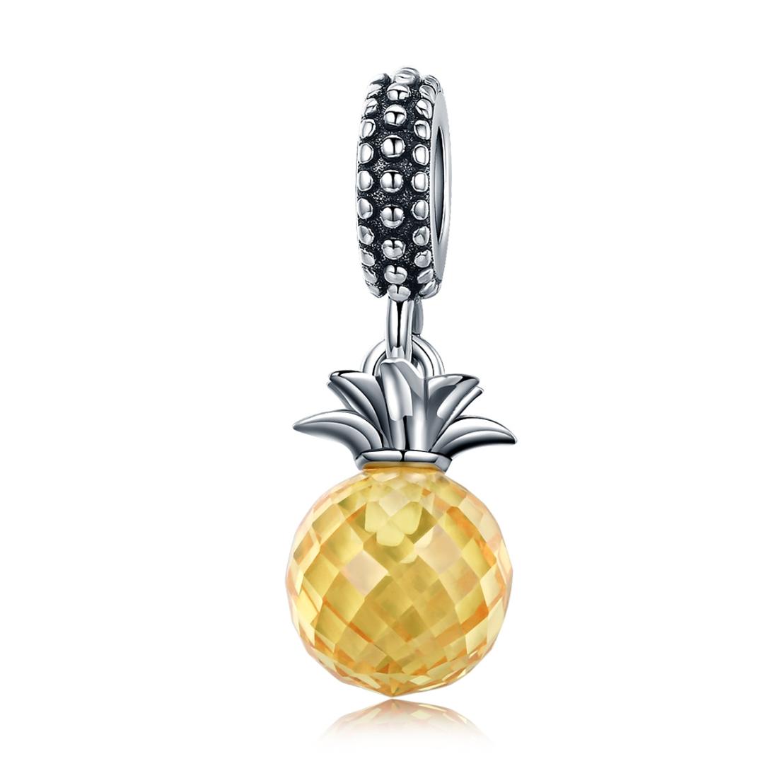 Pineapple Enamel Sterling Silver CZ Bead Charm Bracelet Necklace Pendant