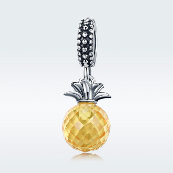 Pineapple Enamel Sterling Silver CZ Bead Charm Bracelet Necklace Pendant