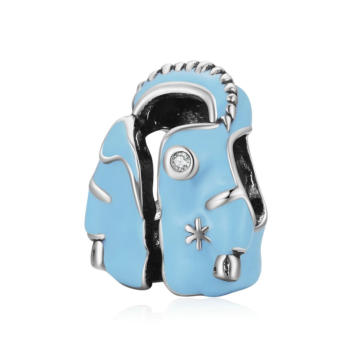 Sky Blue Jacket Enamel Sterling Silver Zircon CZ Bead Charm Bracelet Necklace
