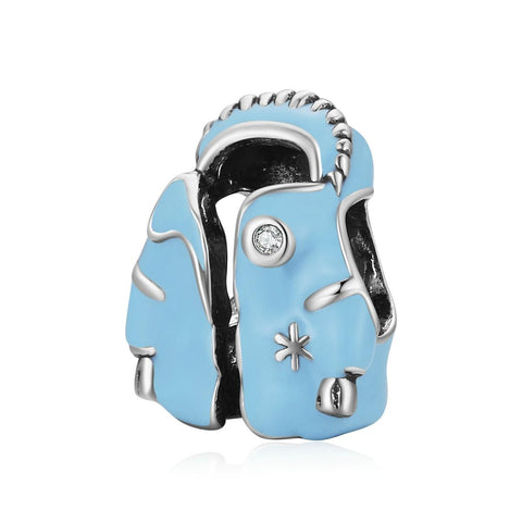 Sky Blue Jacket Enamel Sterling Silver Zircon CZ Bead Charm Bracelet Necklace
