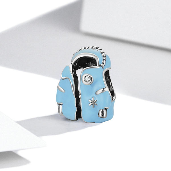Sky Blue Jacket Enamel Sterling Silver Zircon CZ Bead Charm Bracelet Necklace