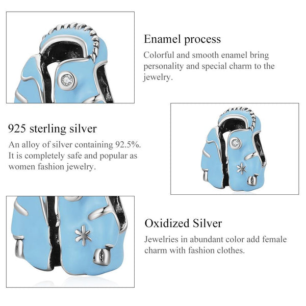 Sky Blue Jacket Enamel Sterling Silver Zircon CZ Bead Charm Bracelet Necklace