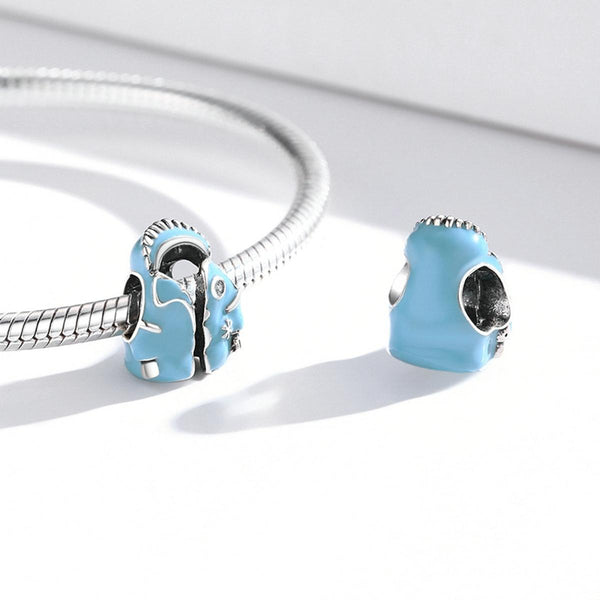 Sky Blue Jacket Enamel Sterling Silver Zircon CZ Bead Charm Bracelet Necklace