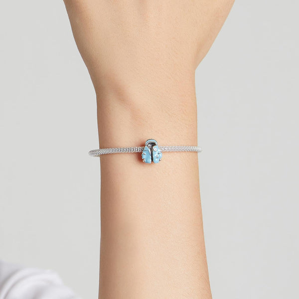 Sky Blue Jacket Enamel Sterling Silver Zircon CZ Bead Charm Bracelet Necklace
