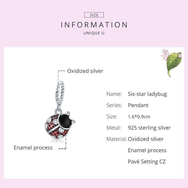 Ladybird Ladybug Enamel Sterling Silver Bead Charm Bracelet Necklace Pendant