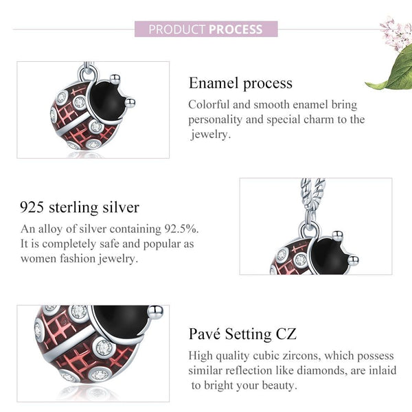 Ladybird Ladybug Enamel Sterling Silver Bead Charm Bracelet Necklace Pendant