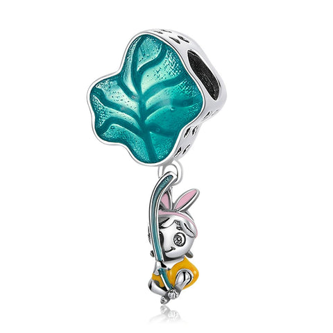 Rabbit Leaf Enamel Sterling Silver Bead Charm Bracelet Necklace Pendant