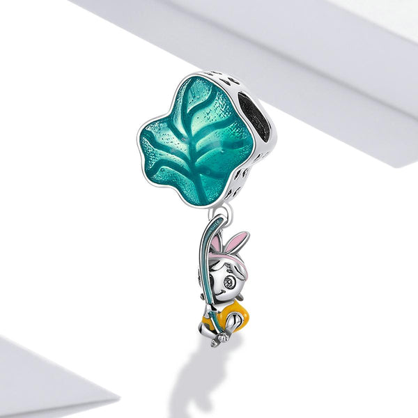 Rabbit Leaf Enamel Sterling Silver Bead Charm Bracelet Necklace Pendant