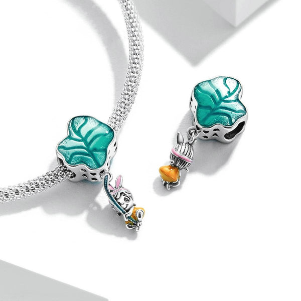 Rabbit Leaf Enamel Sterling Silver Bead Charm Bracelet Necklace Pendant