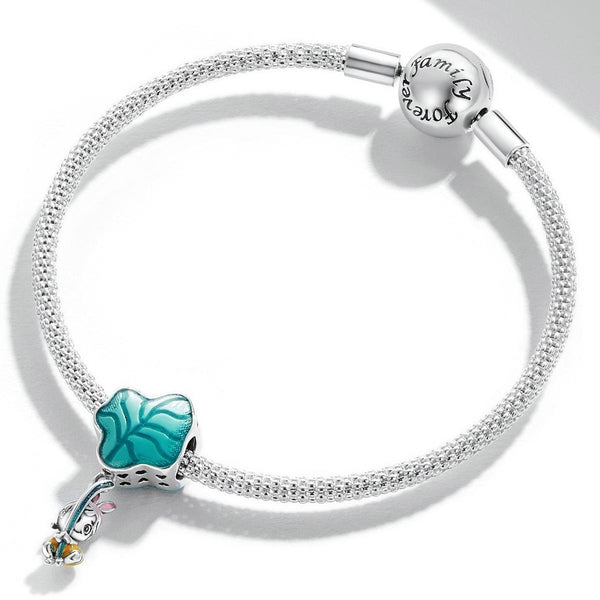 Rabbit Leaf Enamel Sterling Silver Bead Charm Bracelet Necklace Pendant