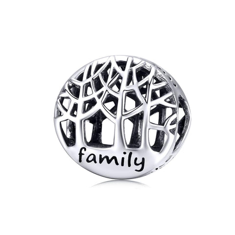 Family Tree Enamel Silver Bead Charm Bracelet Necklace
