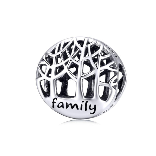 Family Tree Enamel Silver Bead Charm Bracelet Necklace