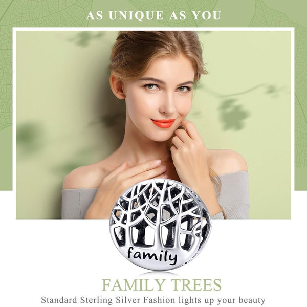 Family Tree Enamel Silver Bead Charm Bracelet Necklace
