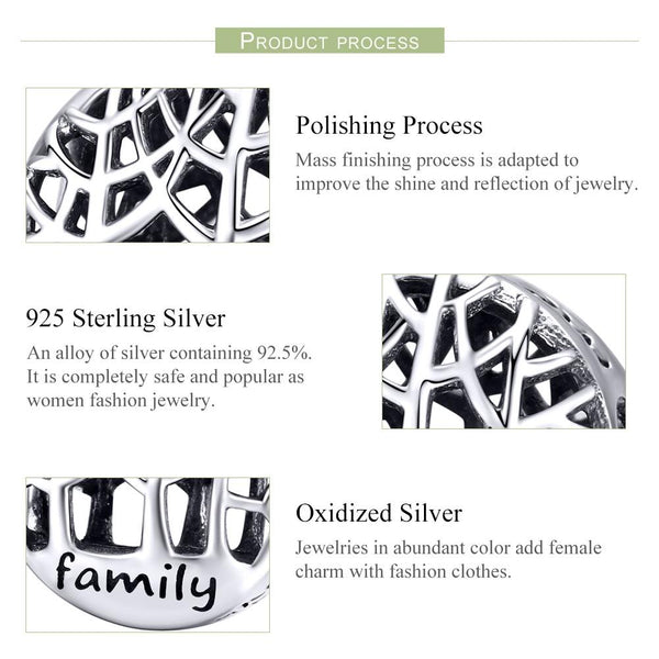 Family Tree Enamel Silver Bead Charm Bracelet Necklace